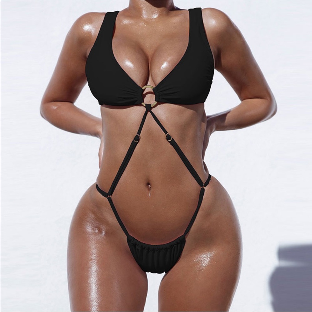 Black strappy swimsuit
